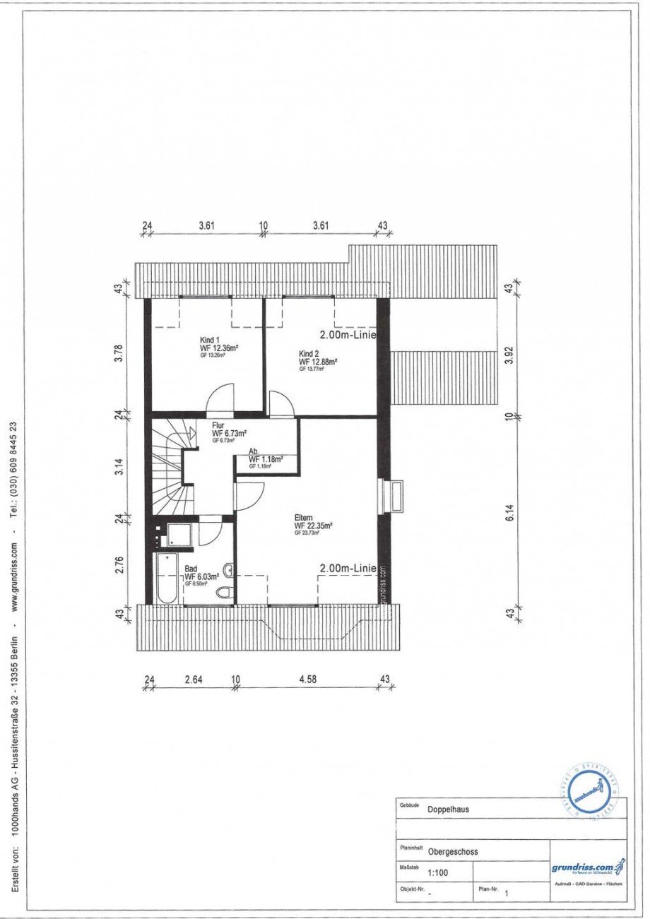 Grundriss obere Etage Doppelhaush�lfte Neuss