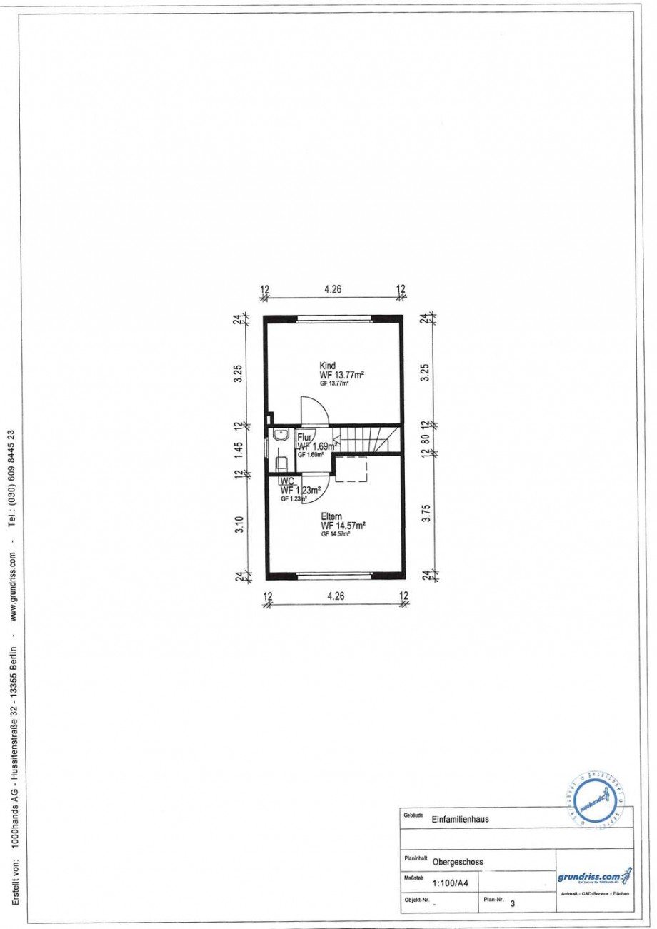 Grundriss obere Etage Reihenhaus Neuss