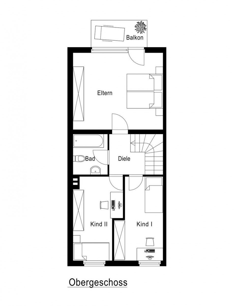 Grundriss obere Etage Reihenendhaus Neuss