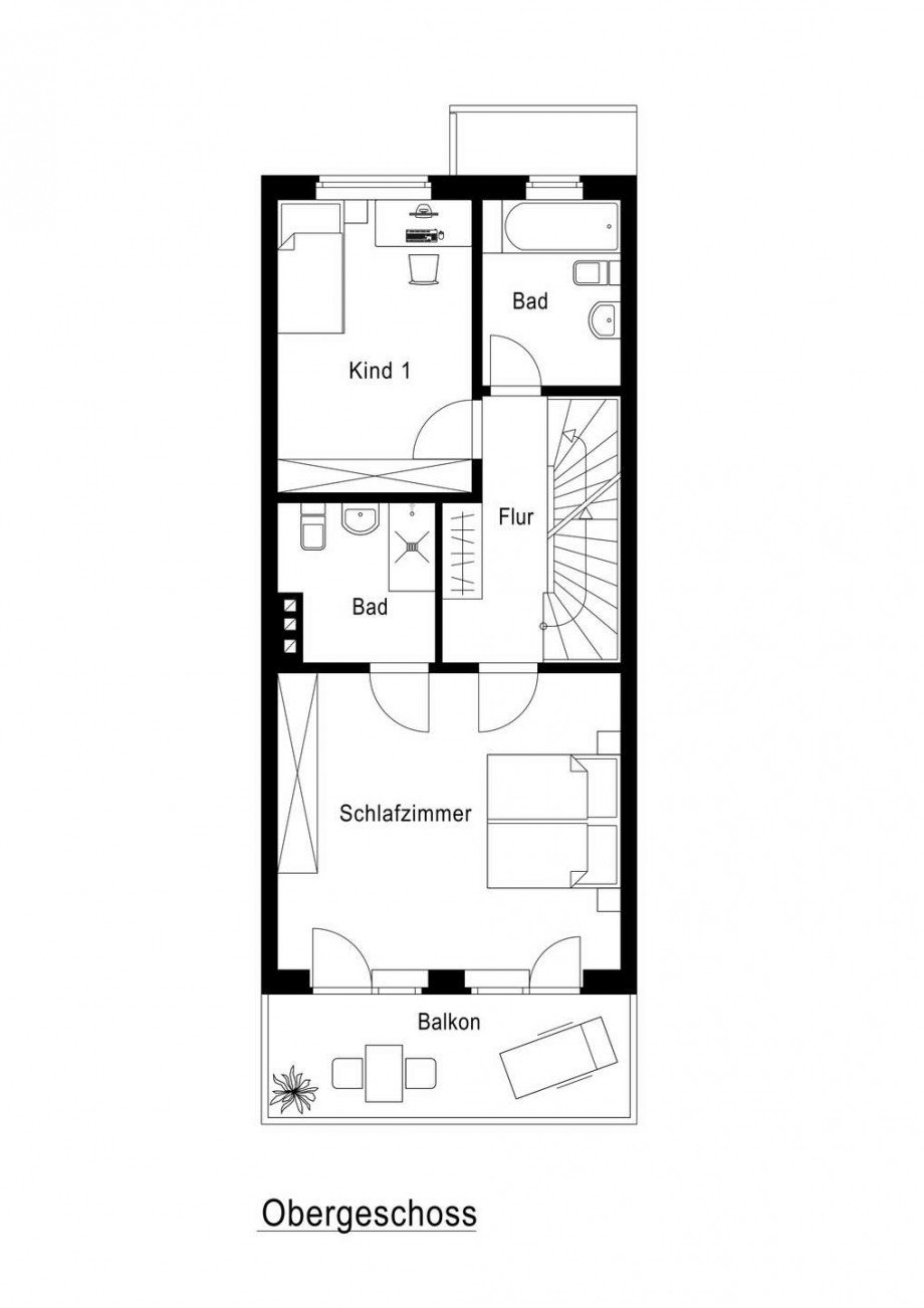 Grundriss obere Etage Reihenhaus Neuss