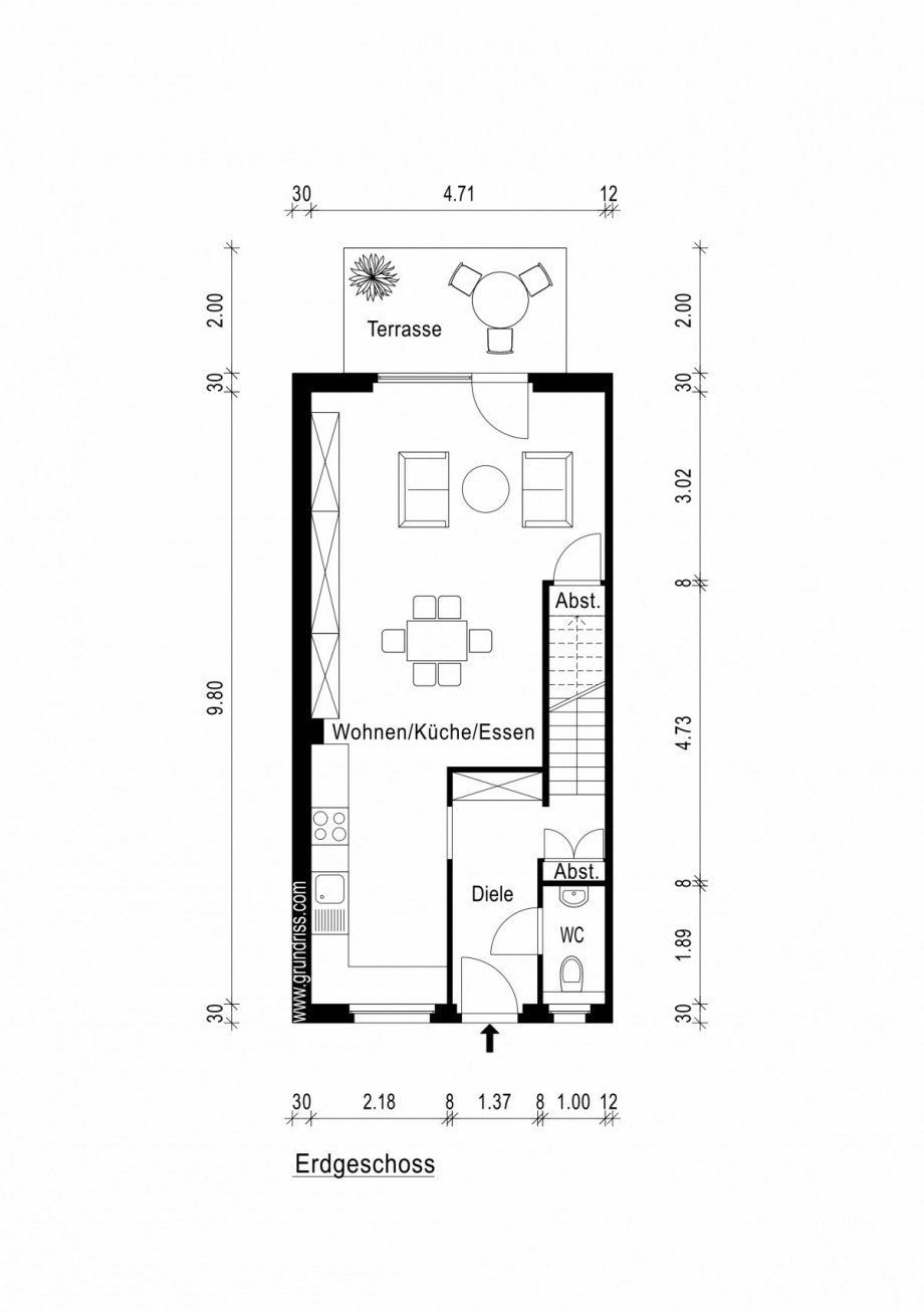 Grundriss Erdgeschoss Reihenhaus Neuss