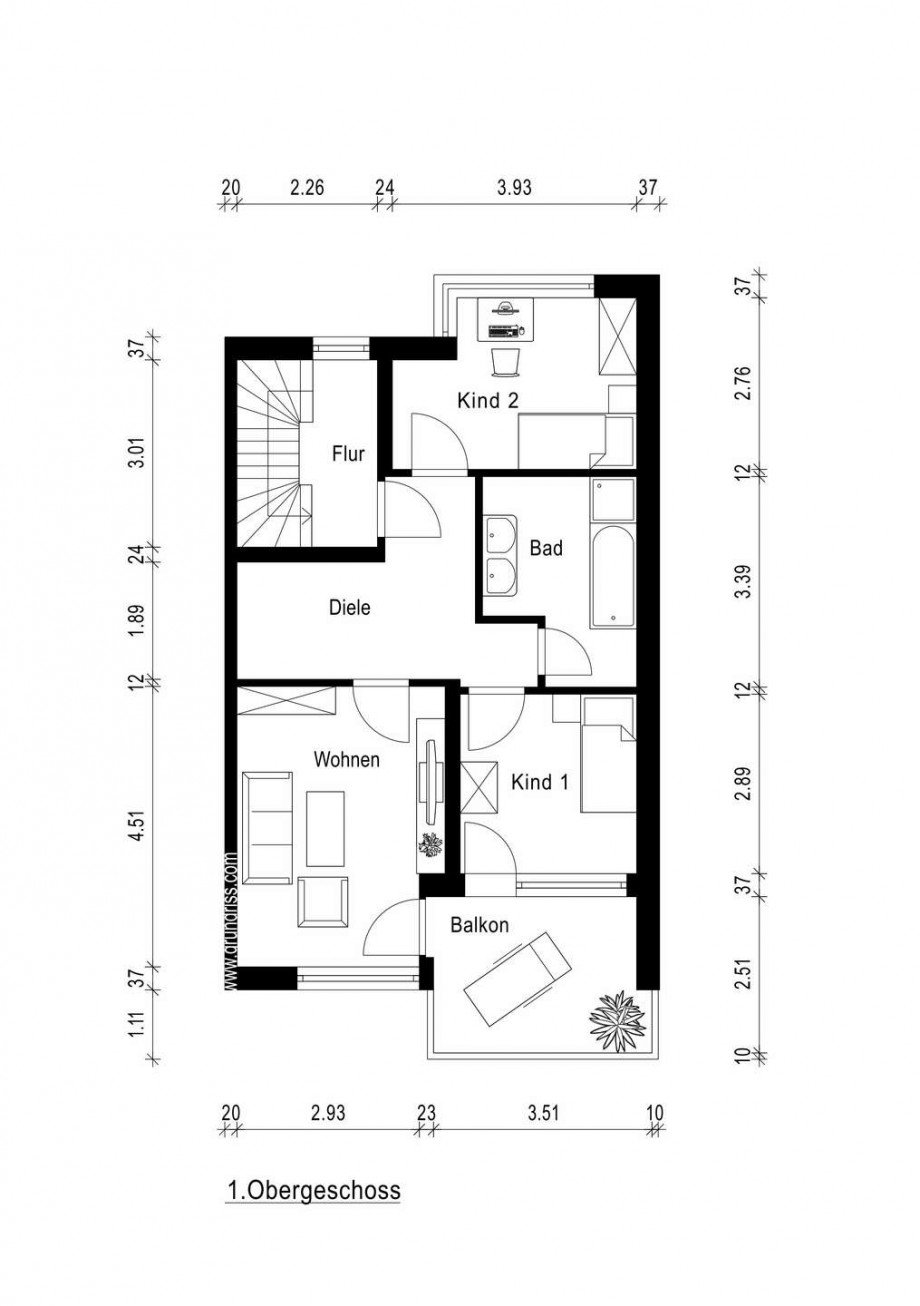 Grundriss obere Etage Reihenhaus Neuss