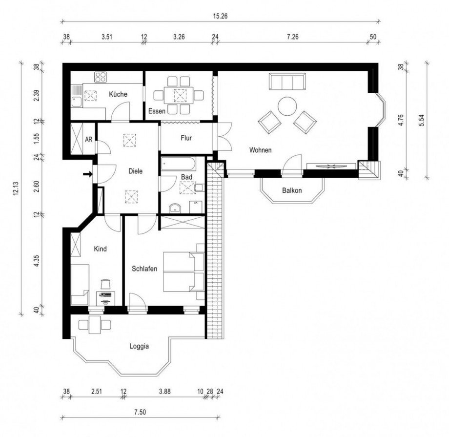 Grundriss Dachgeschosswohnung Neuss