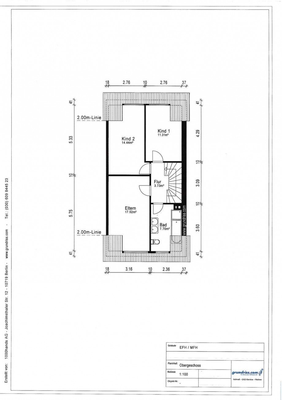 Grundriss obere Etage Doppelhaush�lfte Korschenbroich