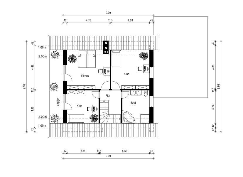 Grundriss obere Etage Einfamilienhaus Bedburg