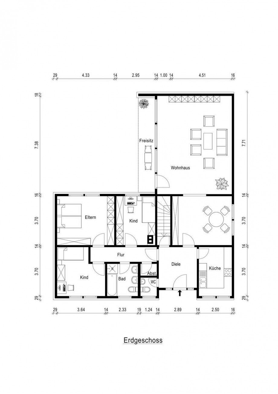 Grundriss Erdgeschoss Bungalow Dormagen