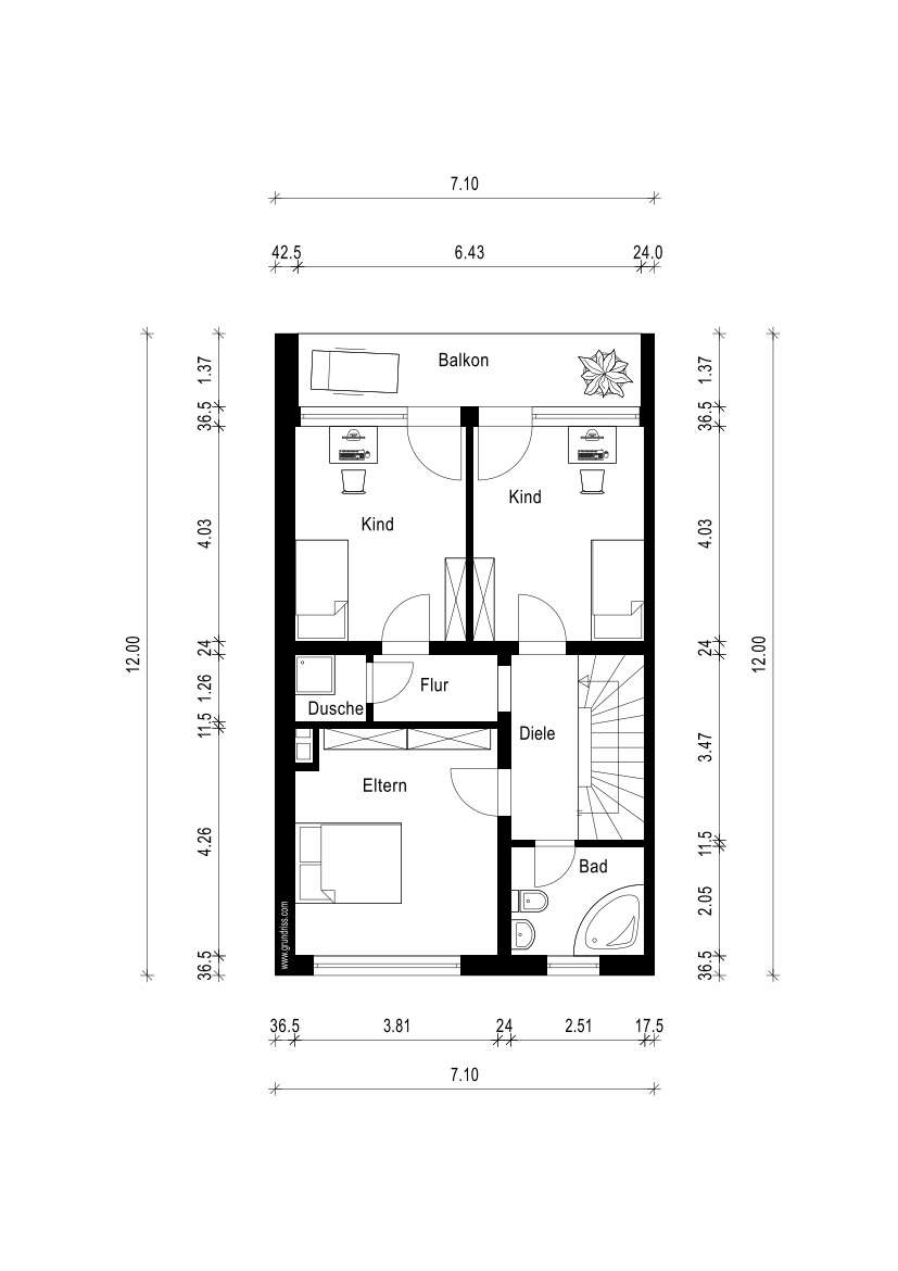 Grundriss erste Etage Reihenendhaus Kaarst