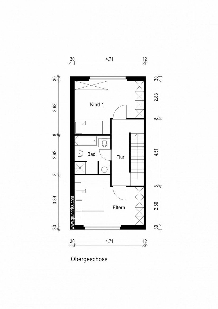 Grundriss obere Etage Reihenhaus Neuss
