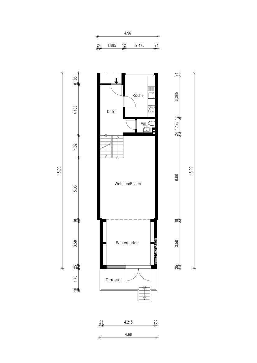 Grundriss Untergeschoss Reihenhaus Neuss
